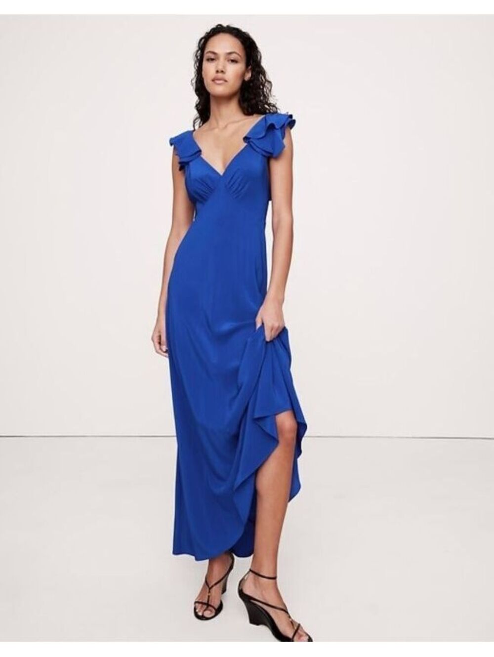 Banana Republic Matte Silk Open-Back Maxi Dress Hague Blue